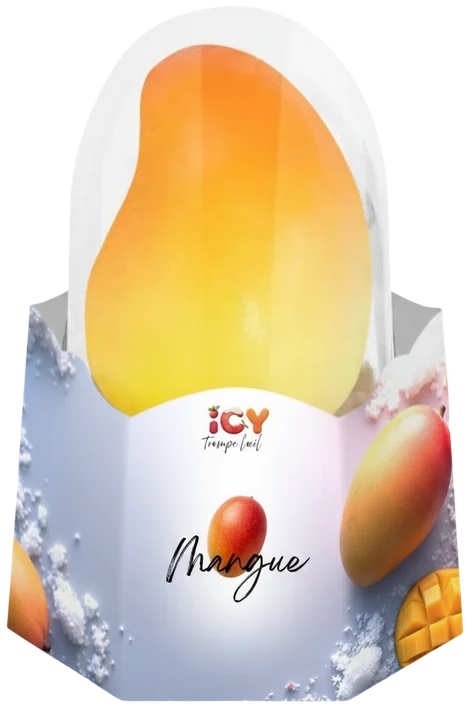 Glace ICY Trompe l'oeil saveur mangue, dessert glacé exotique à l'aspect fruit